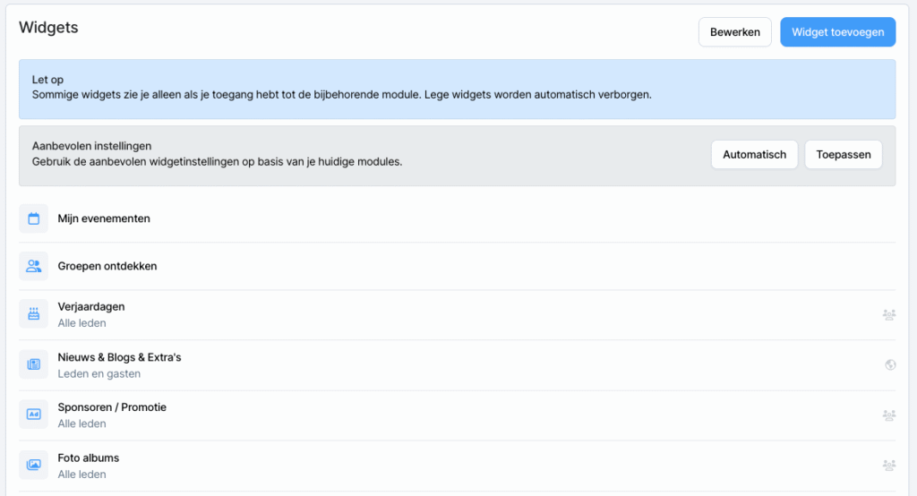 Automatische widgets